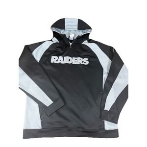 Vintage RAIDERS Football Hoodie L Silver Black Embroidered NFL Logo